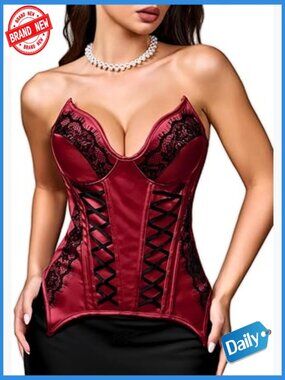 Vintage Elegant Lace Corset, Lace-Up Fit Sizes 0-26, Padded Boned Top